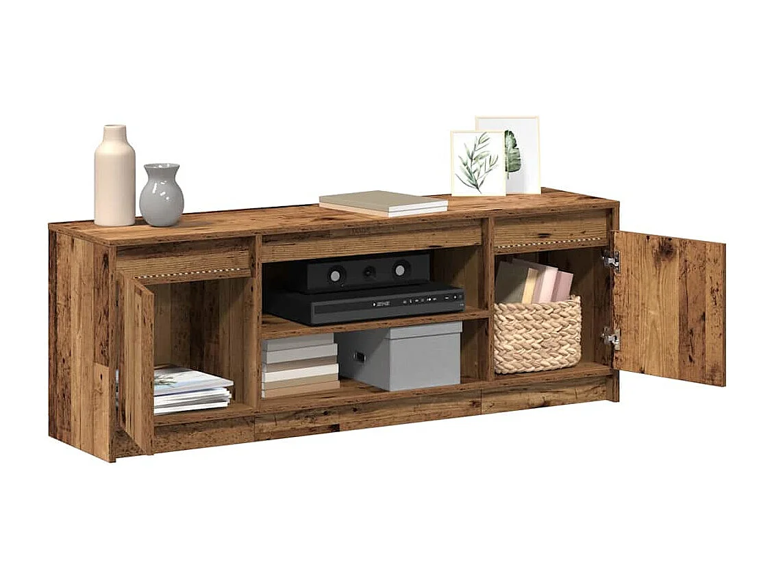 Meuble TV | Banc TV | Armoire TV avec LED - Bois vieilli, 139,5x34x50 cm, fait en aggloméré.
