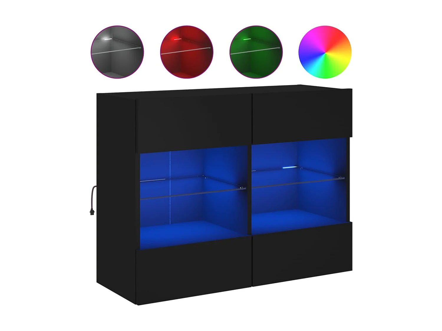 Mueble de TV | Mueble de salón de pared con luces LED negro 78,5x30x60,5 cm