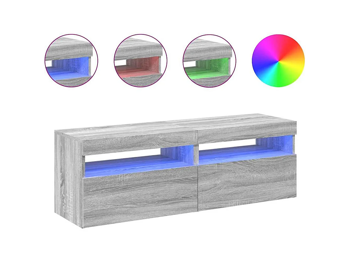 Muebles de TV | Gabinetes de TV |  Muebles de salón 2 uds con luces LED gris Sonoma 60x35x40 cm