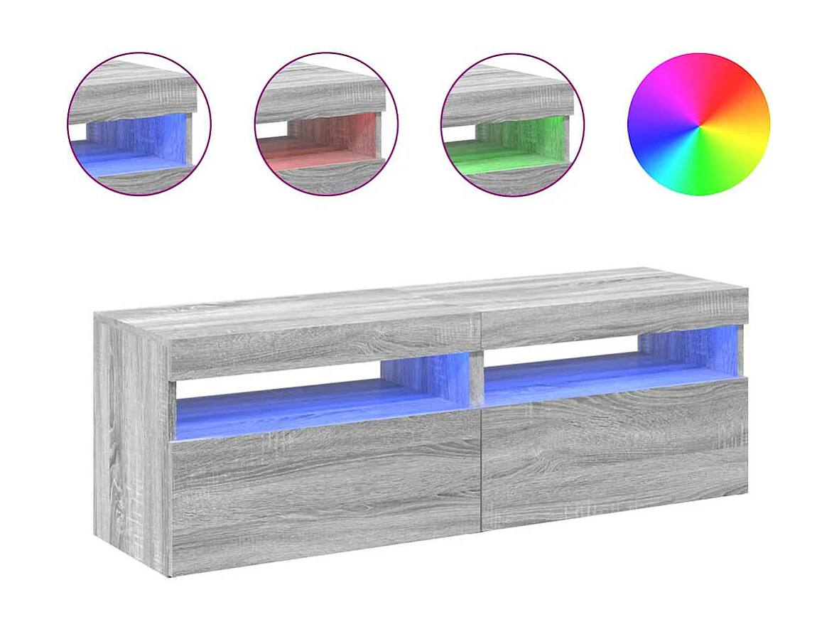 Muebles de TV | Gabinetes de TV |  Muebles de salón 2 uds con luces LED gris Sonoma 60x35x40 cm