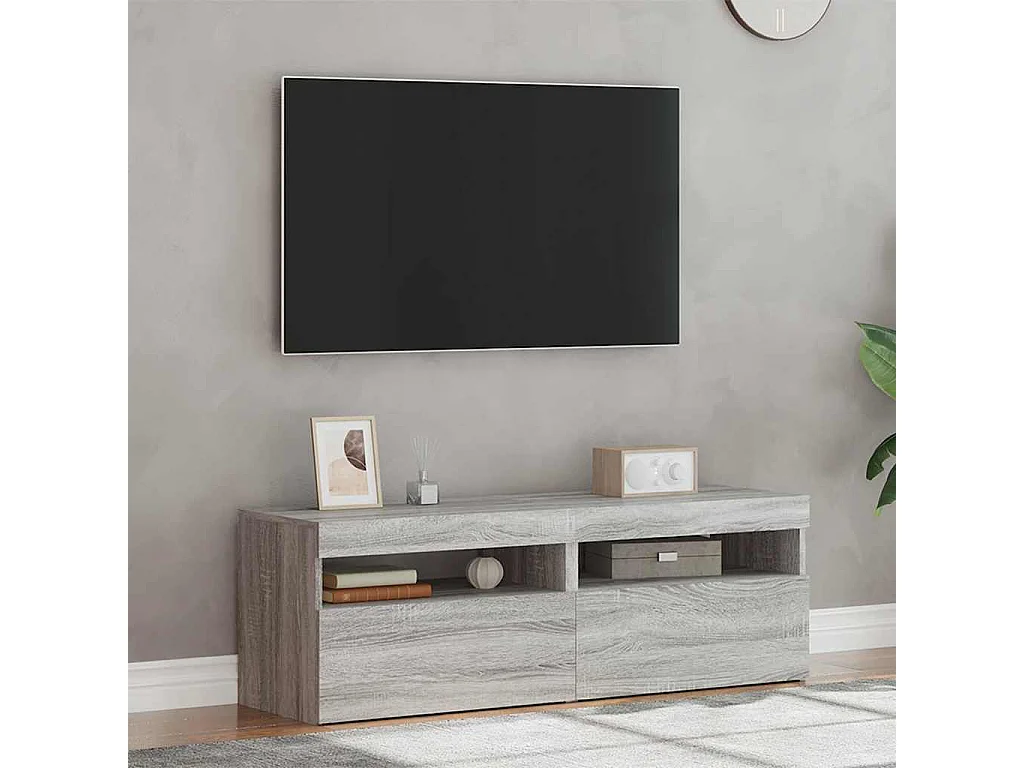 Muebles de TV | Gabinetes de TV |  Muebles de salón 2 uds con luces LED gris Sonoma 60x35x40 cm