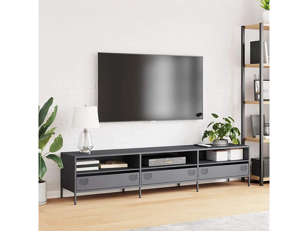 Meuble TV | Banc TV | Armoire TV anthracite 202x39x43,5 cm acier laminé à froid