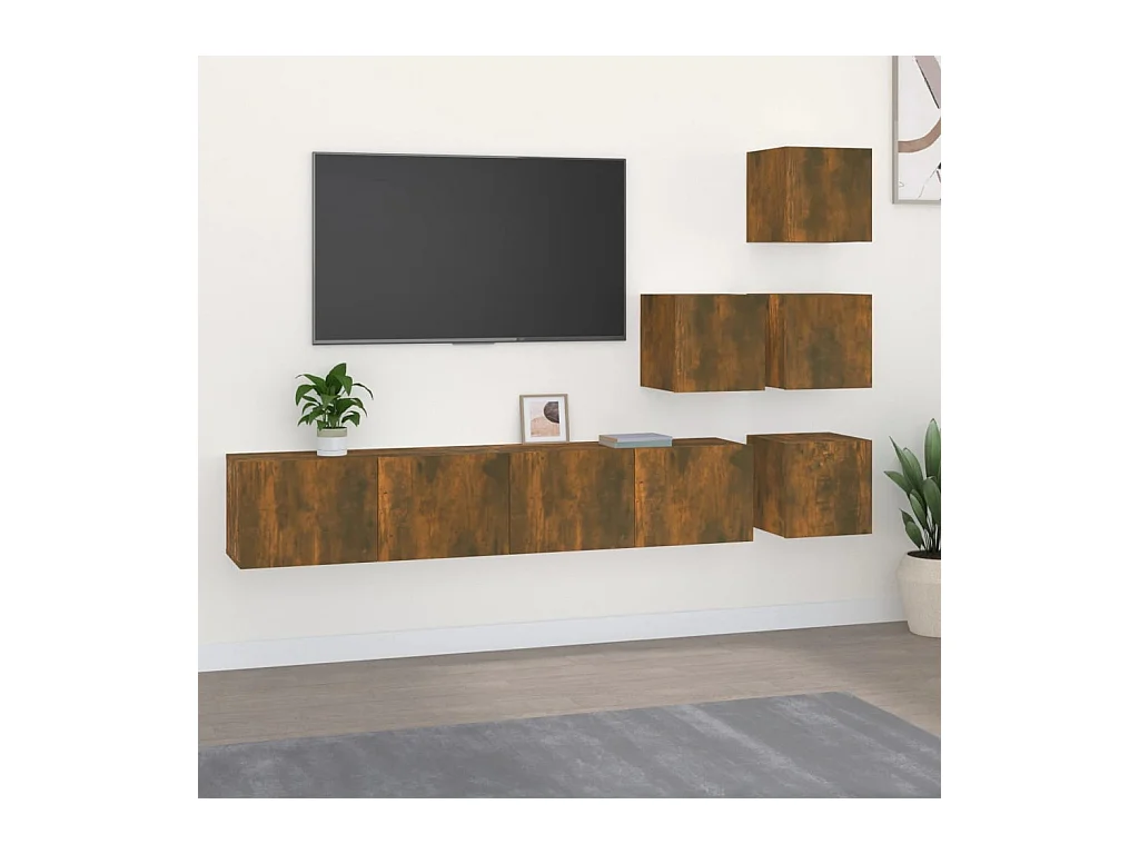 Mueble de pared para TV | Gabinete de TV | Mueble de salón madera contrachapada roble ahumado