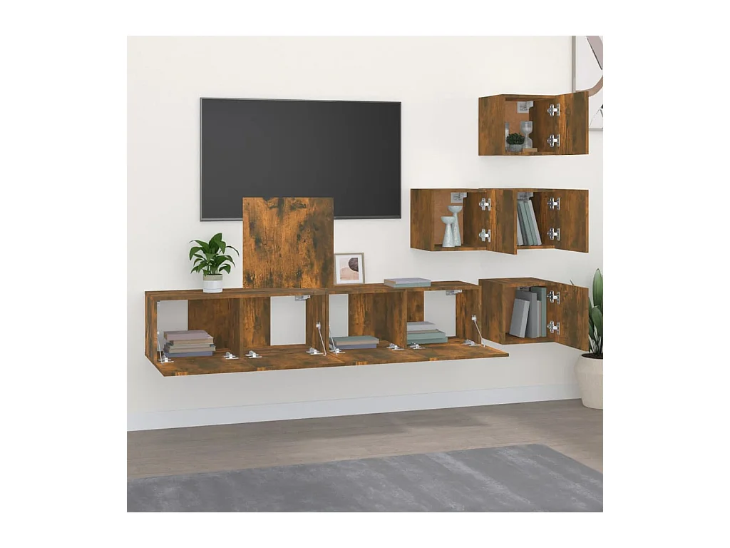 Mueble de pared para TV | Gabinete de TV | Mueble de salón madera contrachapada roble ahumado