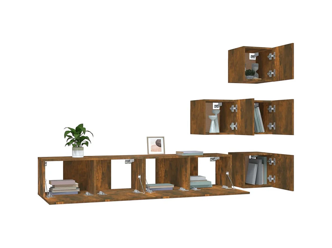 Mueble de pared para TV | Gabinete de TV | Mueble de salón madera contrachapada roble ahumado