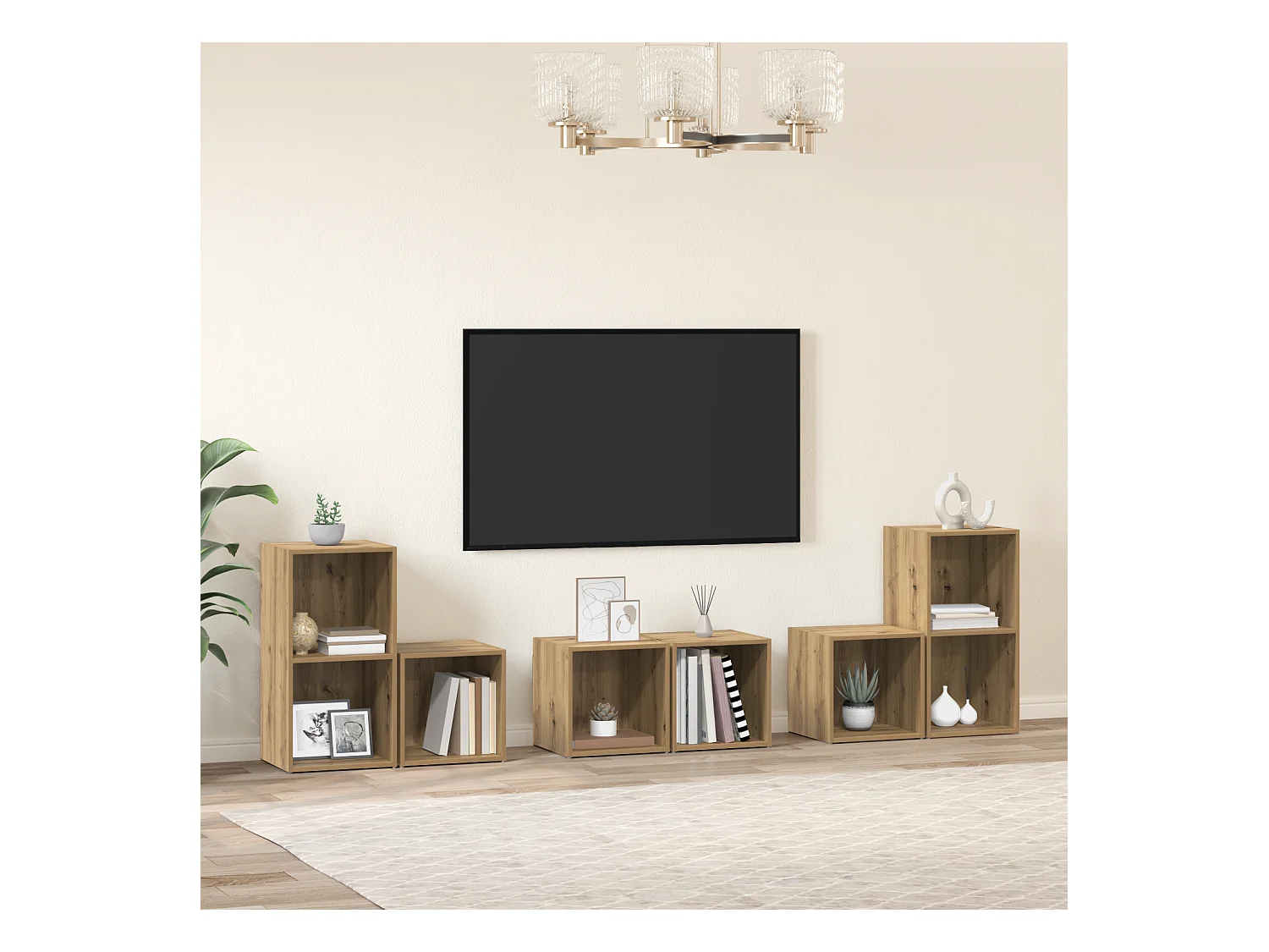 Juego de muebles de TV | Gabinete de TV | Mueble de salón 6 pcs Roble artesanal 37 x 35 x 72 cm