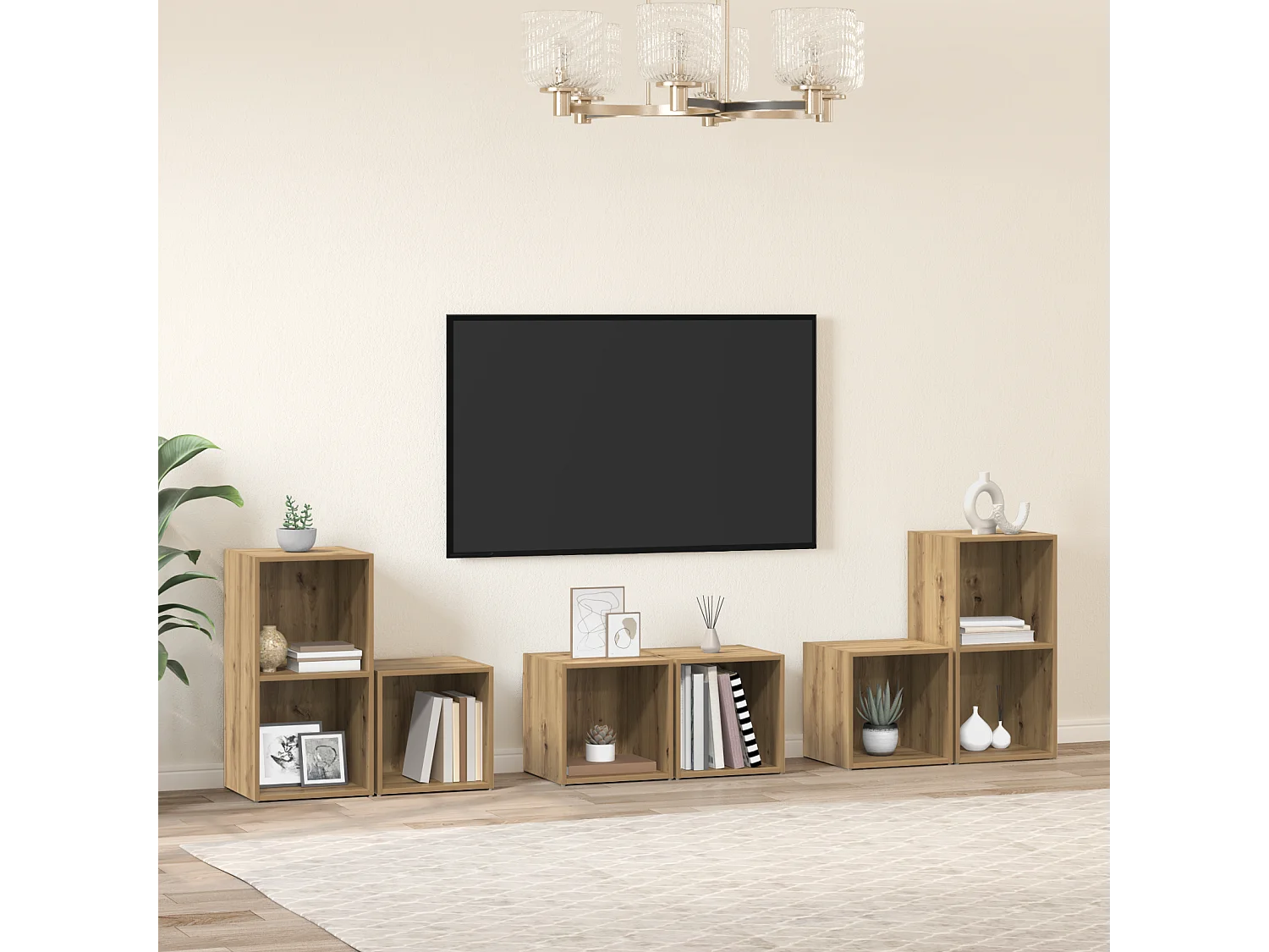 TV-kast | Tv-meubel | Tv-Bank set met plank met opslag 6 pcs Artisan Eiken Bewerkt hout