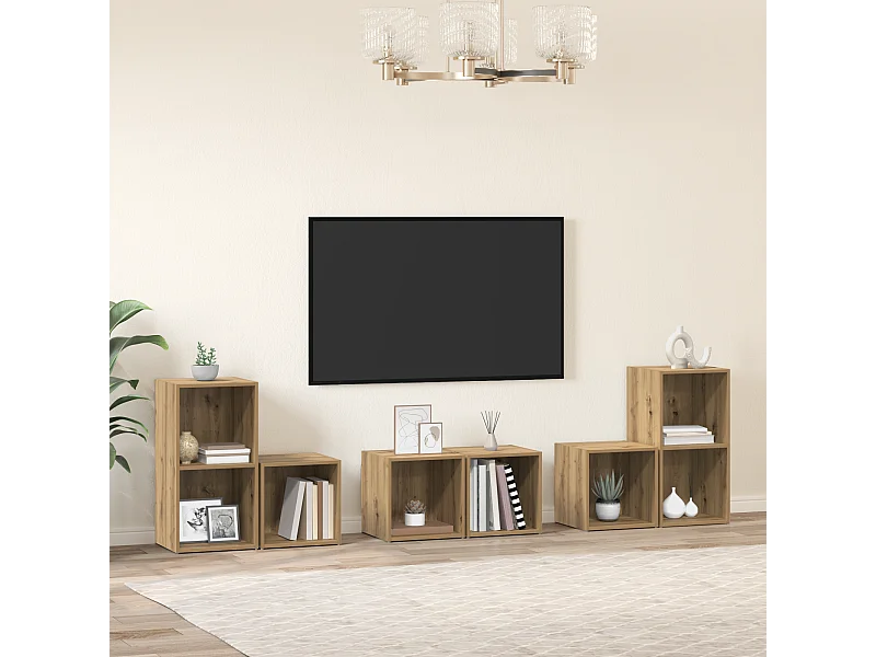 TV-kast | Tv-meubel | Tv-Bank set met plank met opslag 6 pcs Artisan Eiken Bewerkt hout