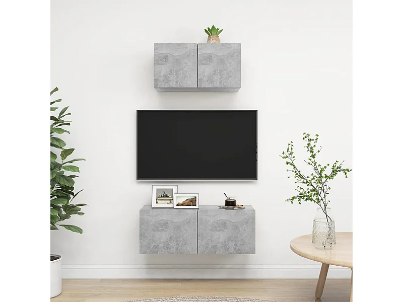 Set de Muebles de salón | Gabinetes de TV |  Muebles de TV 2 pzas madera ingeniería gris hormigón