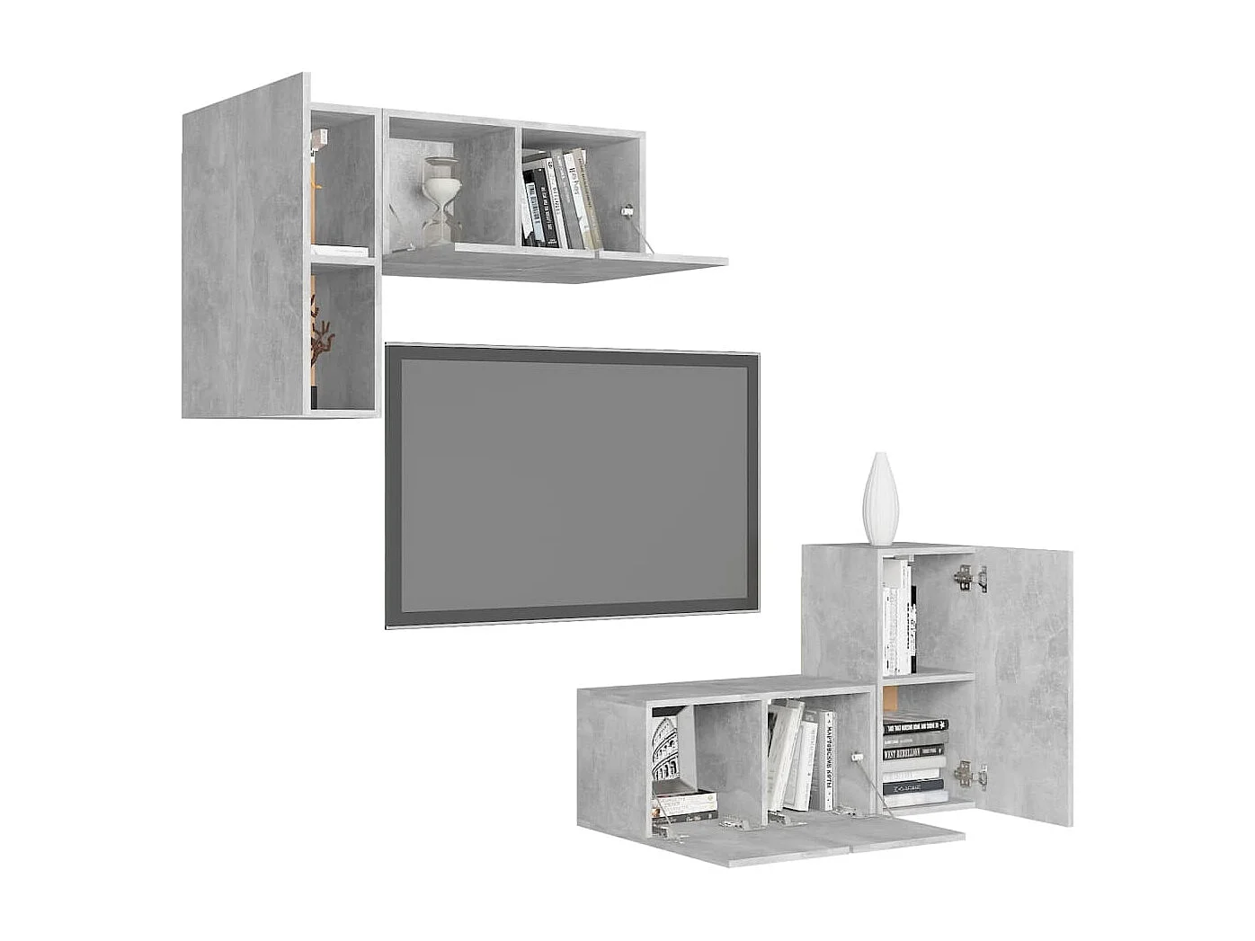 Set muebles de salón TV | Gabinetes de TV |  Muebles de TV 4 pzas madera ingeniería gris hormigón