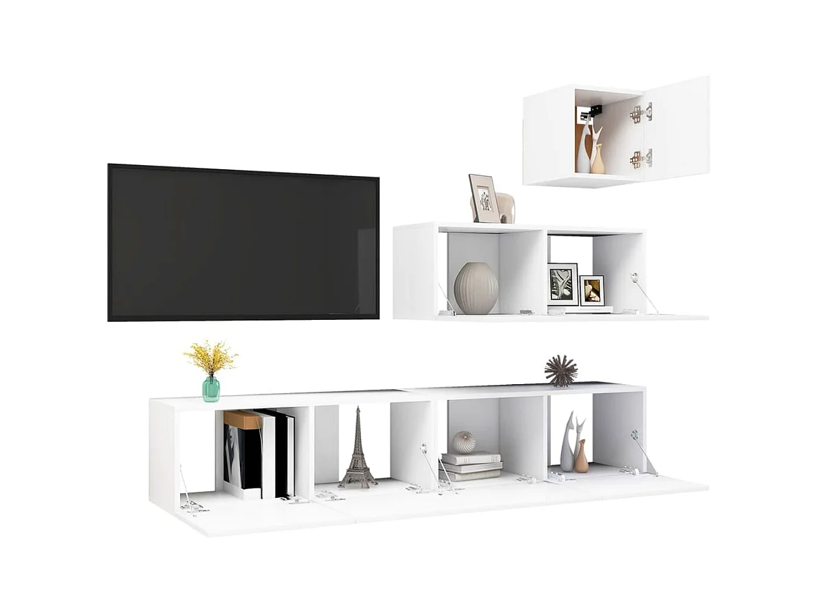 Ensemble de meubles TV | Bancs TV | Armoires TV 4 pcs Blanc Bois d'ingénierie