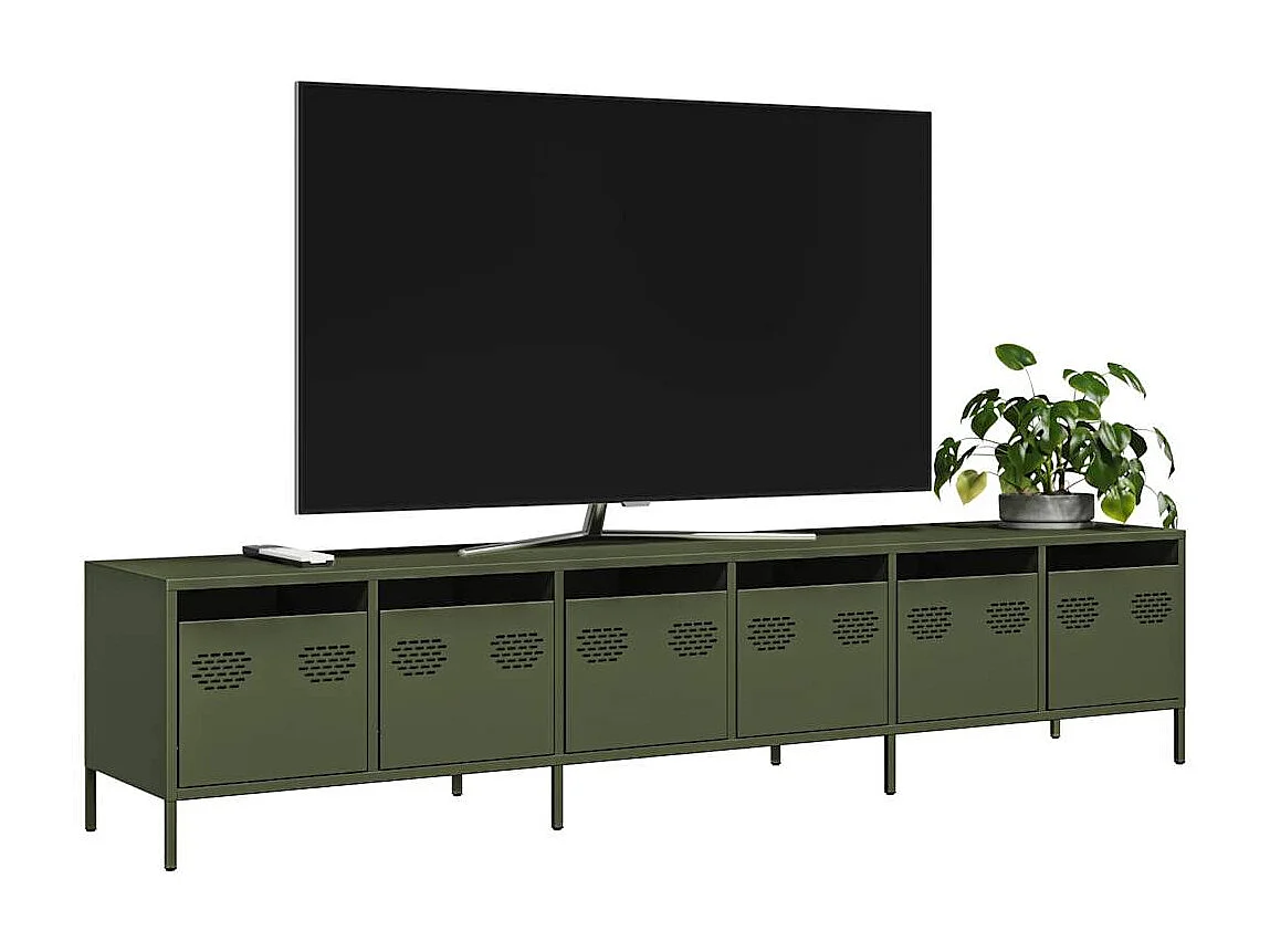 Meuble TV | Banc TV | Armoire TV vert olive 202x39x43,5 cm acier laminé à froid
