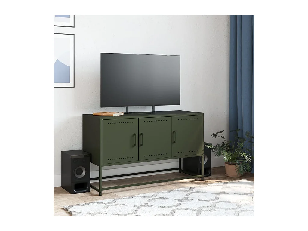 Mueble para TV  | Gabinete de TV |  Mueble de salón de acero verde oliva 100,5x39x60,5 cm
