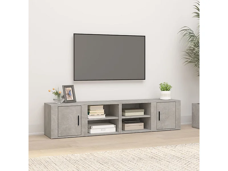 Mueble TV | Gabinete de TV | Mueble de salón 2 uds madera contrachapada gris hormigón 80x31,5x36cm