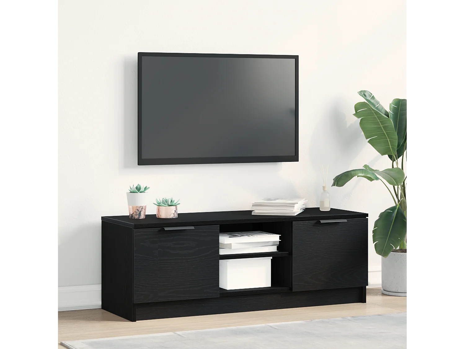 Gabinete de TV | Mueble de TV | Mueble de salón Negro 102 x 35 x 36.5 cm Madera contrachapada