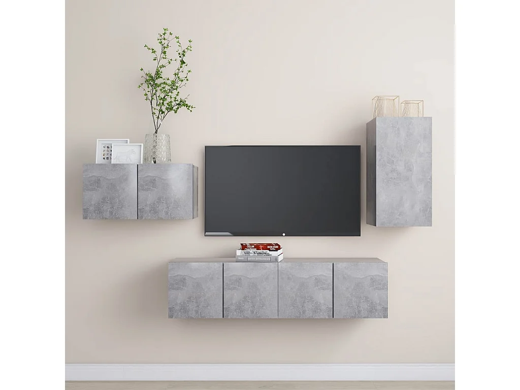 Juego de muebles de salón | Gabinetes de TV |  Muebles de TV 4 piezas gris hormigón