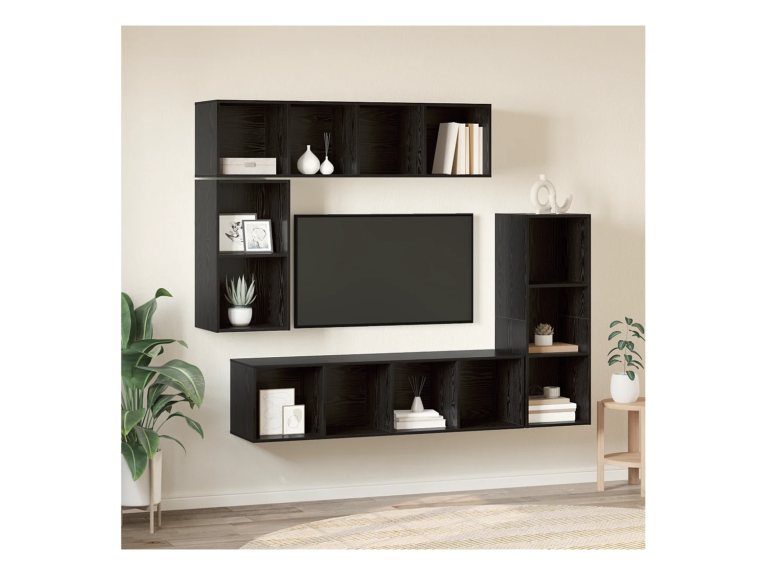 Conjunto de Mueble de TV | Mueble de salón 4 pcs Roble negro 37 x 37 x 142.5 cm