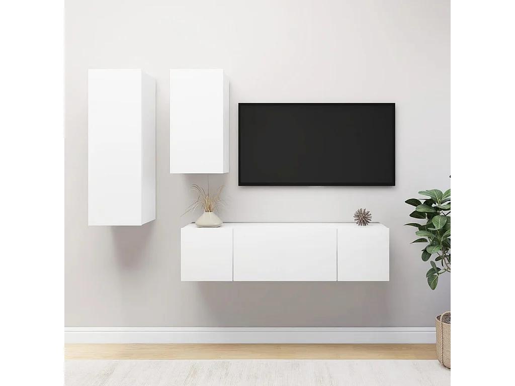 Ensemble de meubles TV | Bancs TV | Armoires TV 4 pcs Blanc Bois d'ingénierie