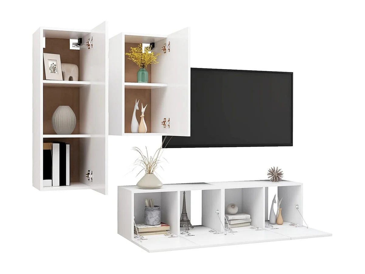 Ensemble de meubles TV | Bancs TV | Armoires TV 4 pcs Blanc Bois d'ingénierie