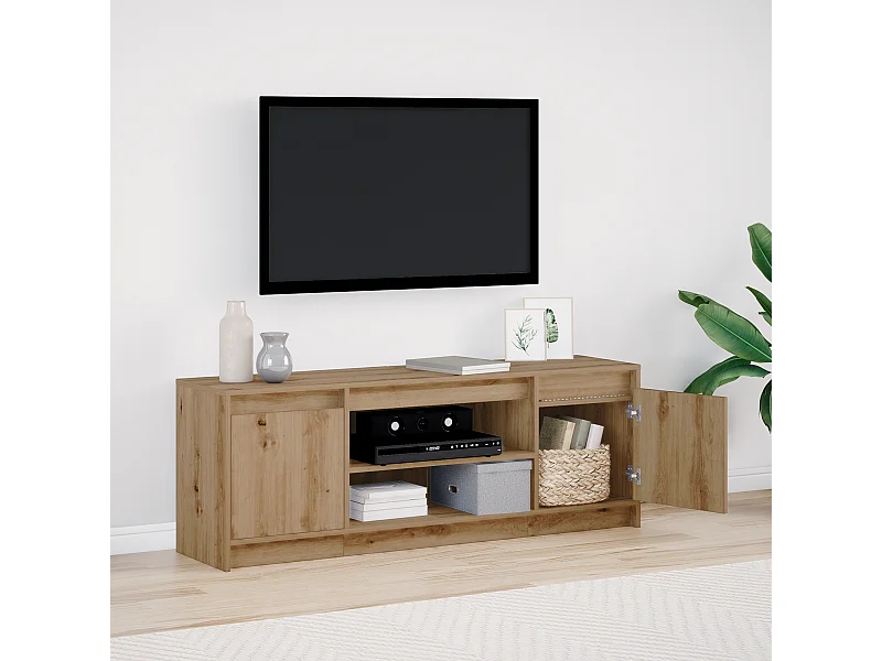 Meuble TV | Banc TV | Armoire TV avec LED en chêne, 139.5x34x50 cm, fabriqué en bois d'ingénierie