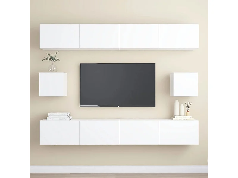 Ensemble de meubles TV | Bancs TV | Armoires TV 6 pcs Blanc Bois d'ingénierie