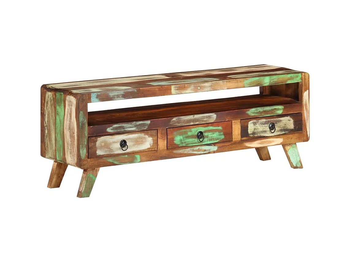 Mueble de TV | Mueble de salón madera maciza reciclada multicolor 110x30x40 cm