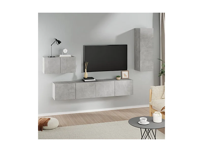 Set de muebles de TV | Gabinetes de TV |  Muebles de salón 4 pzas madera contrachapada gris hormigón