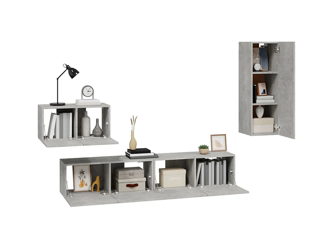 Set de muebles de TV | Gabinetes de TV |  Muebles de salón 4 pzas madera contrachapada gris hormigón