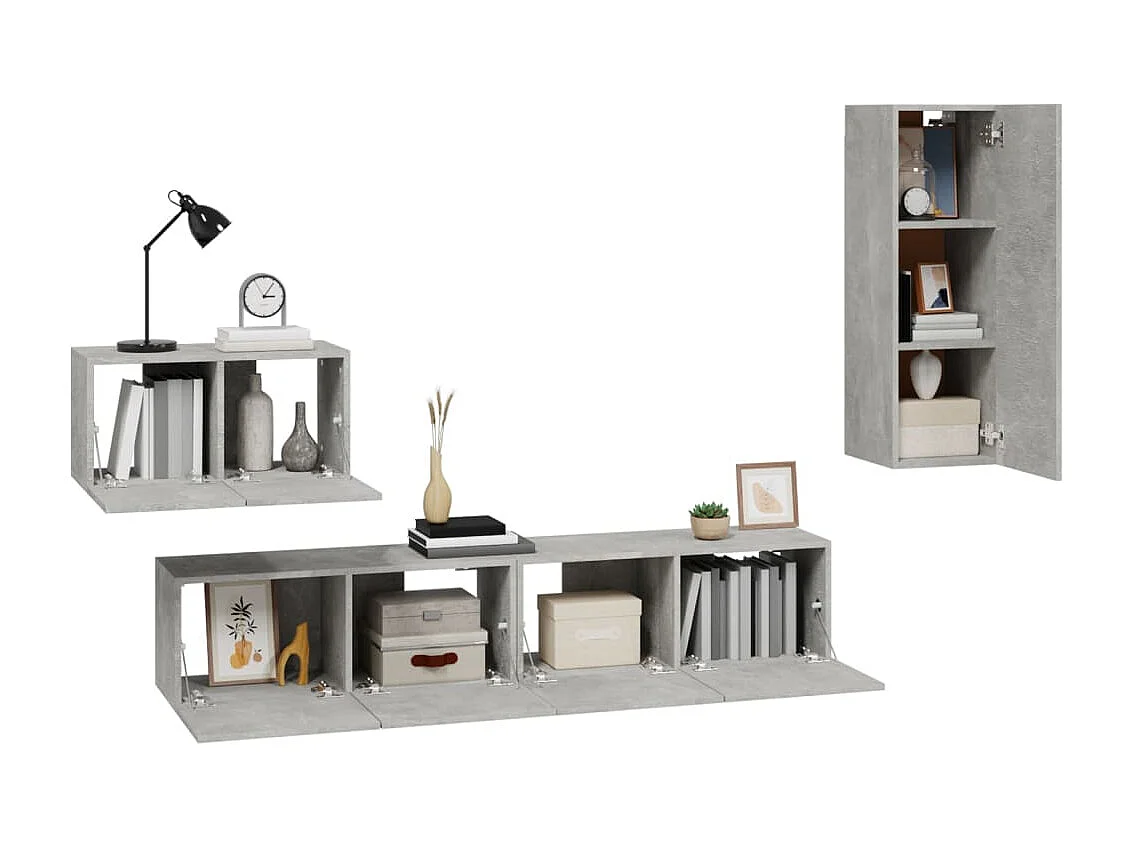 Ensemble de meubles TV | Bancs TV | Armoires TV 4 pcs Gris béton Bois d'ingénierie