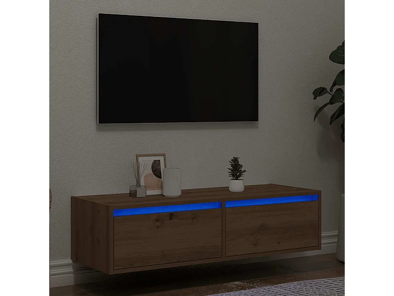 Mueble de TV | Mueble de salón con luces LED roble artisan 100X35,5x25 cm