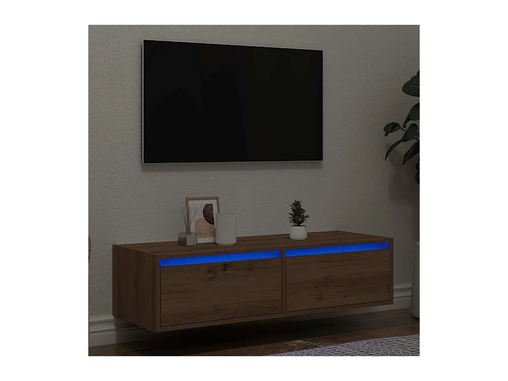 Mueble de TV | Mueble de salón con luces LED roble artisan 100X35,5x25 cm