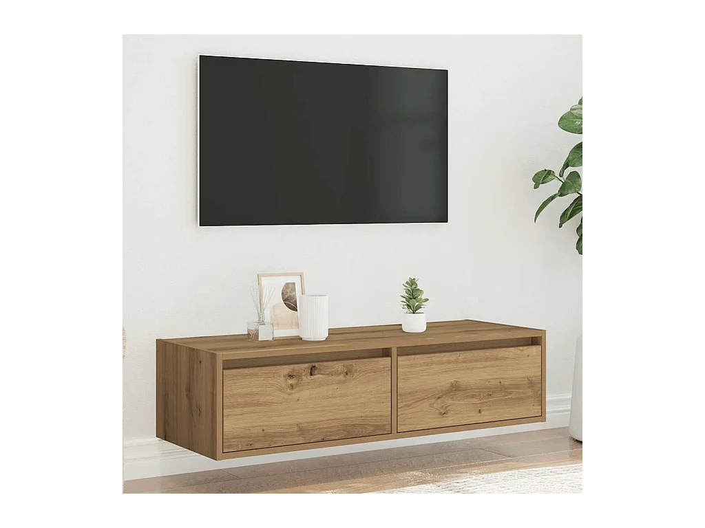 Mueble de TV | Mueble de salón con luces LED roble artisan 100X35,5x25 cm
