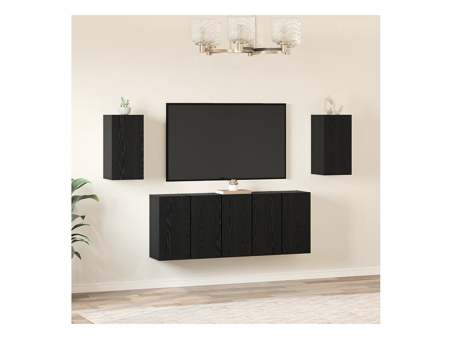 Conjunto de Mueble de TV | Mueble de salón 7 pcs Roble negro 30.5 x 30 x 60 cm