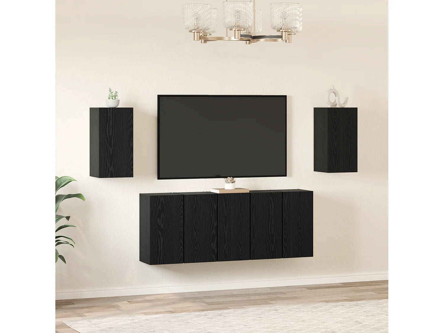 Conjunto de Mueble de TV | Mueble de salón 7 pcs Roble negro 30.5 x 30 x 60 cm