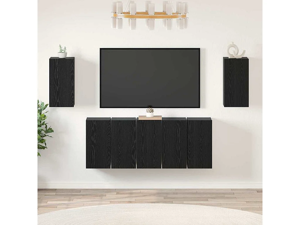Conjunto de Mueble de TV | Mueble de salón 7 pcs Roble negro 30.5 x 30 x 60 cm