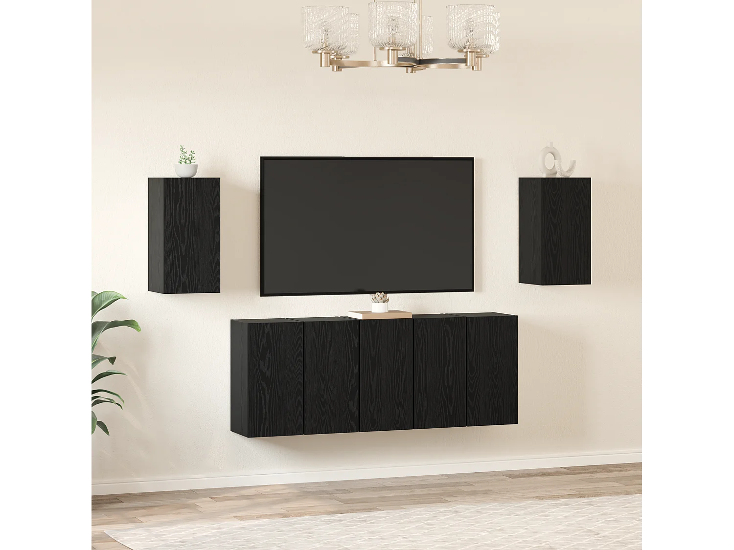 Conjunto de Mueble de TV | Mueble de salón 7 pcs Roble negro 30.5 x 30 x 60 cm