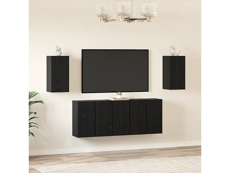 Tv-meubelset | Tv-Bank | TV-kast 7 pcs Zwart eiken 30.5 x 30 x 60 cm Bewerkt hout