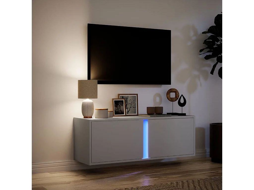 Meuble TV | Banc TV | Armoire TV mural avec lumières LED blanc 100x31x35 cm