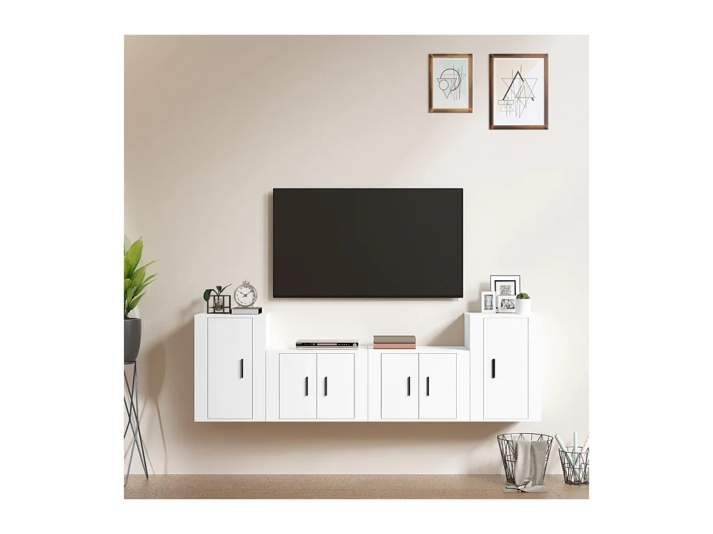 Ensemble de meubles TV | Bancs TV | Armoires TV 4 pcs Blanc Bois d'ingénierie