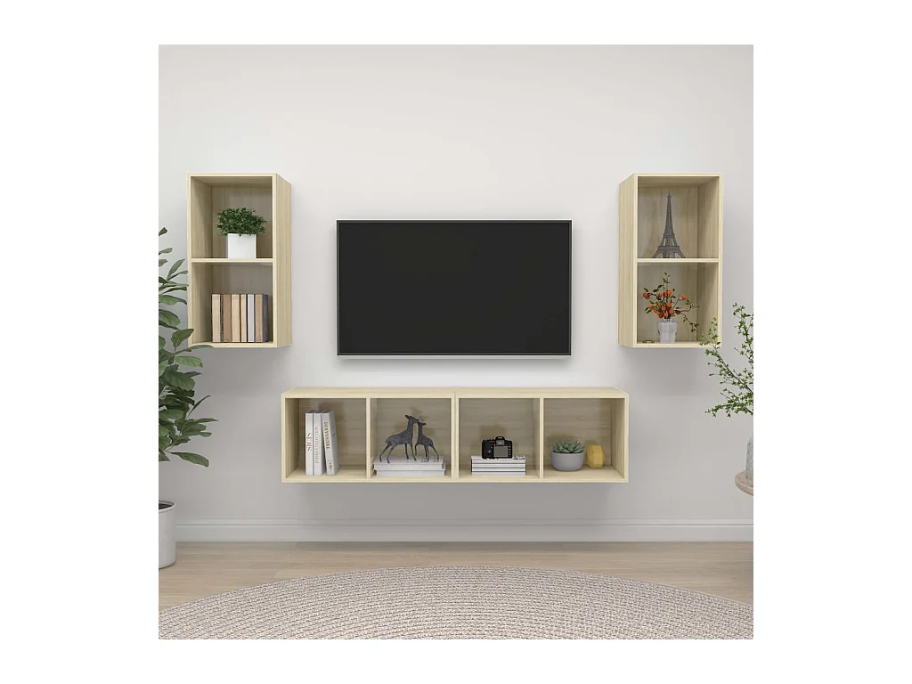 Muebles de salón | Gabinetes de TV |  Muebles de TV de pared 4 pzas madera ingeniería roble Sonoma