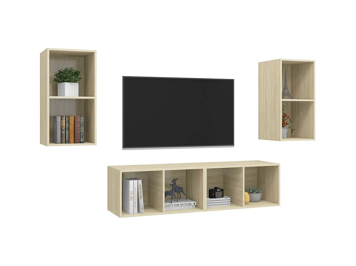 Muebles de salón | Gabinetes de TV |  Muebles de TV de pared 4 pzas madera ingeniería roble Sonoma
