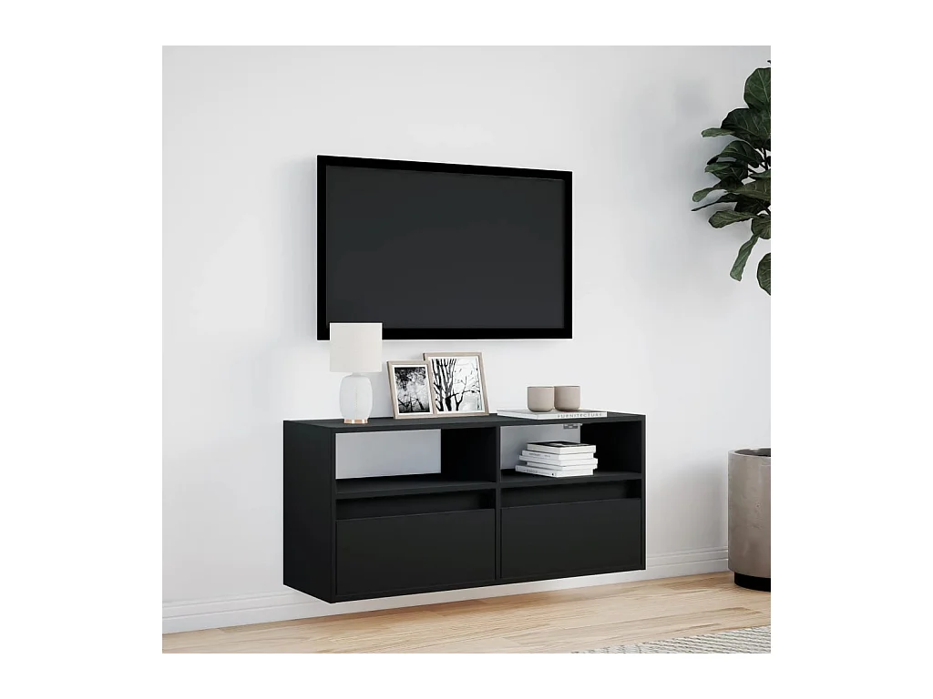 Mueble de TV | Mueble de salón de pared con luces LED negro 100x31x45 cm