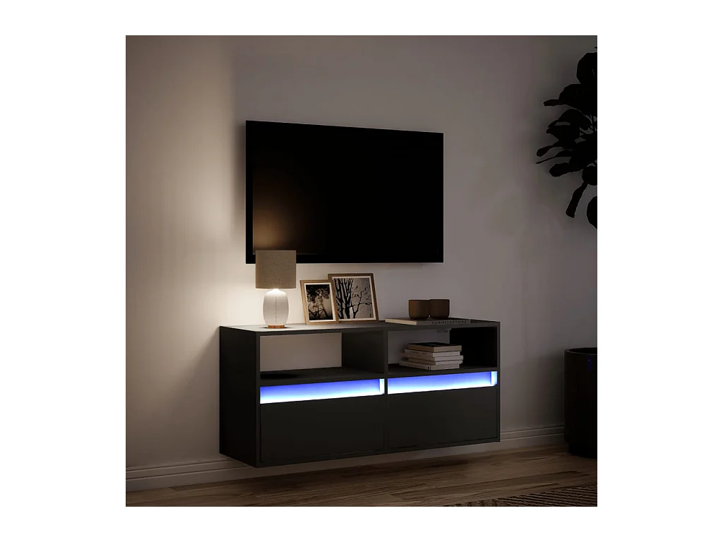 Mueble de TV | Mueble de salón de pared con luces LED negro 100x31x45 cm