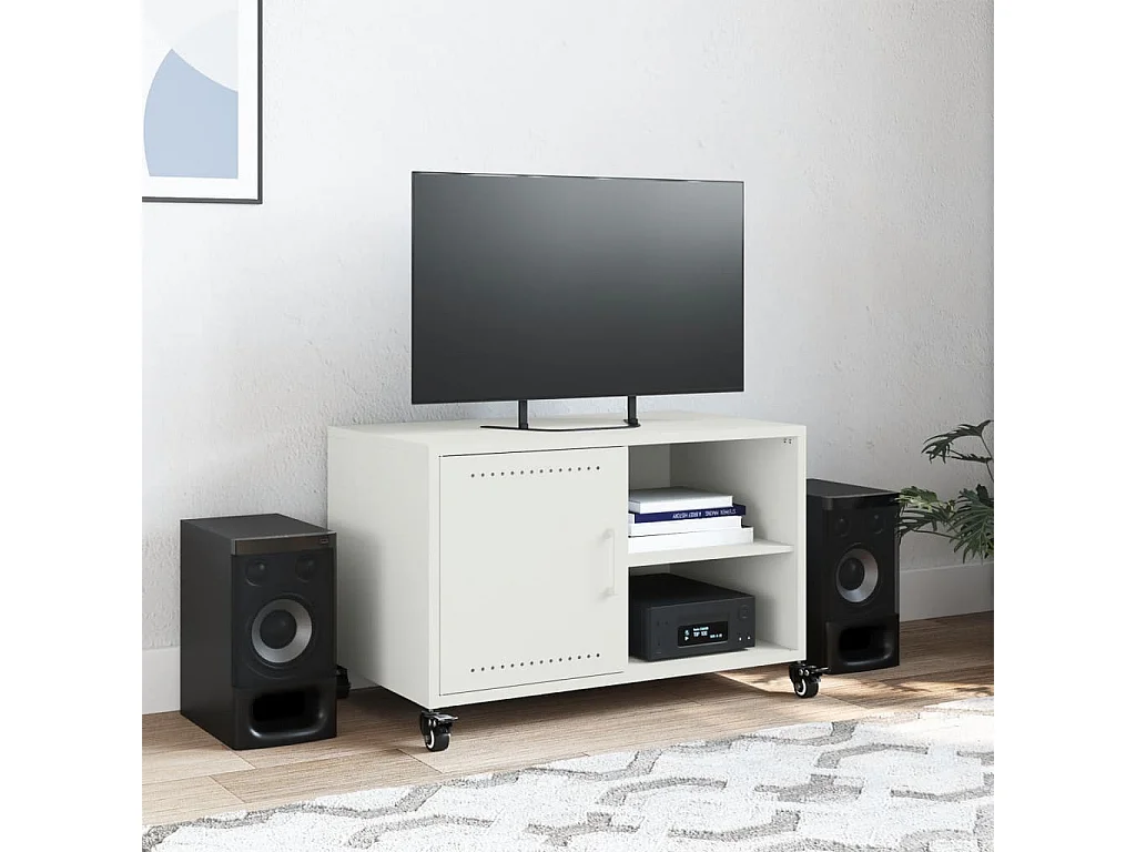 Meuble TV | Banc TV | Armoire TV blanc 68x39x43,5 cm acier