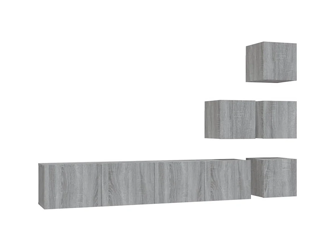 Mueble de pared para TV | Gabinete de TV | Mueble de salón madera contrachapada gris sonoma
