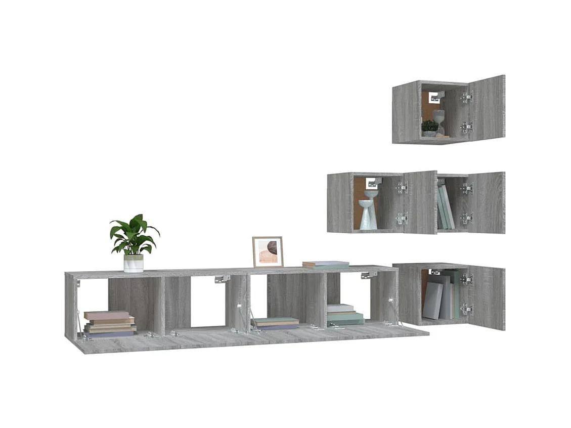 Mueble de pared para TV | Gabinete de TV | Mueble de salón madera contrachapada gris sonoma