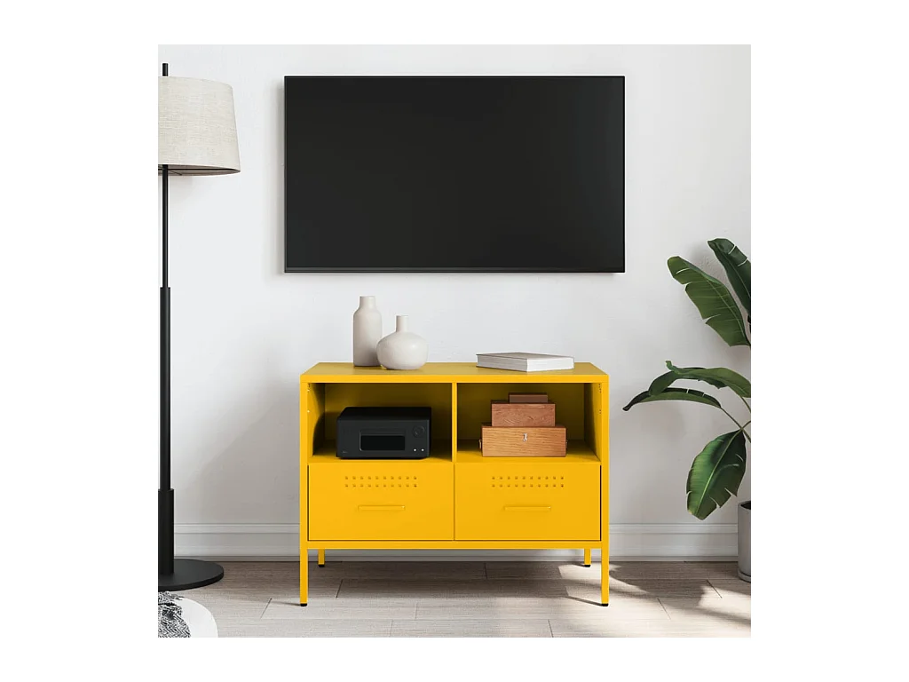 Mueble para TV  | Gabinete de TV |  Mueble de salón acero amarillo mostaza 68x39x50,5 cm