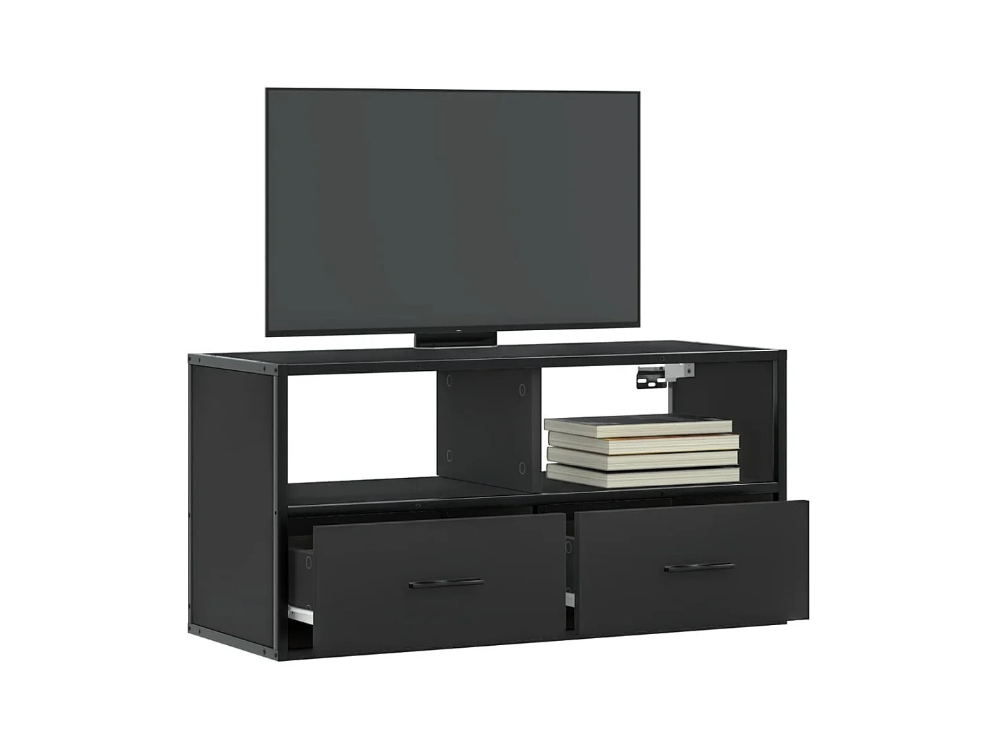 Mueble de TV | Mueble de salón metal y madera de ingeniería negro 80x31x39,5 cm
