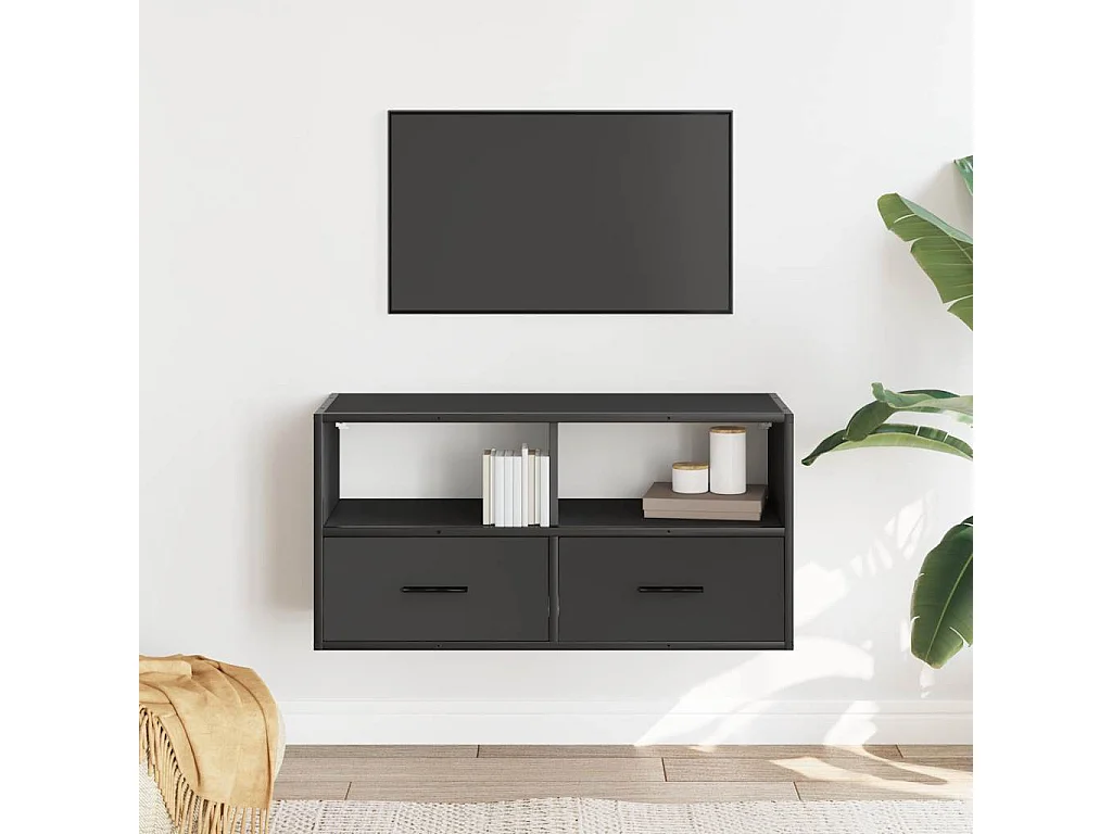Mueble de TV | Mueble de salón metal y madera de ingeniería negro 80x31x39,5 cm