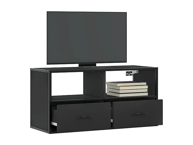 Meuble TV | Banc TV | Armoire TV noir 80x31x39,5 cm bois d'ingénierie et métal